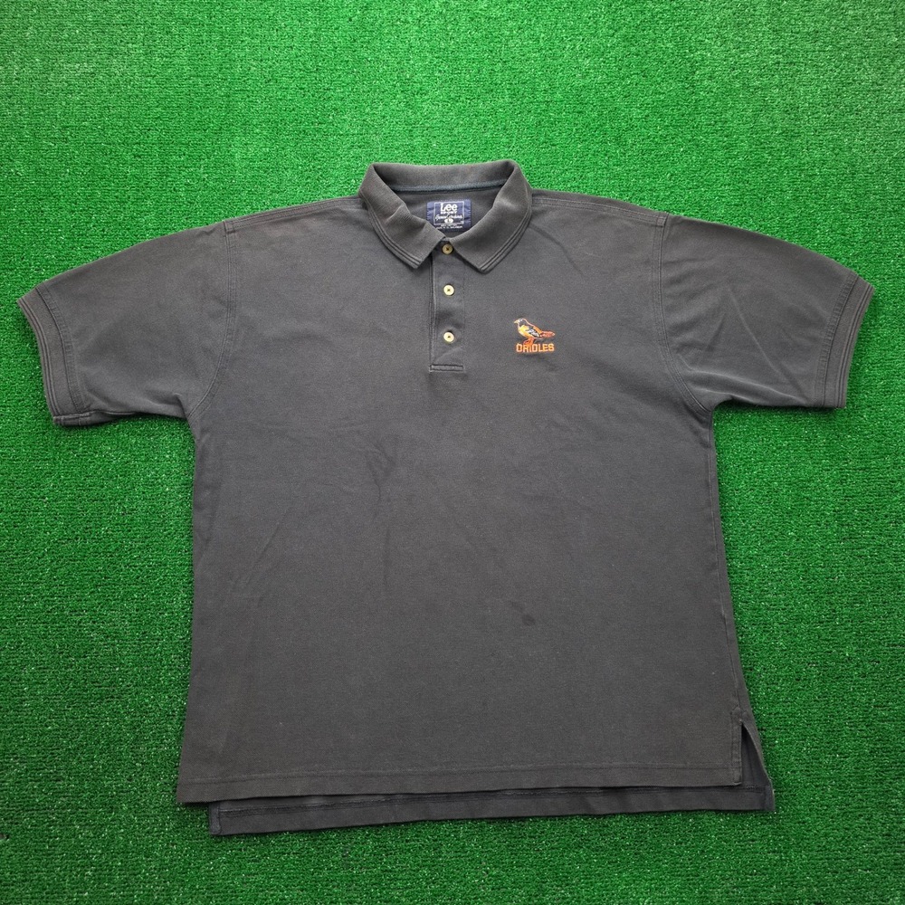 Vintage Baltimore Orioles MLB Lee Sport Polo Shirt Mens Large Black 100% Cotton